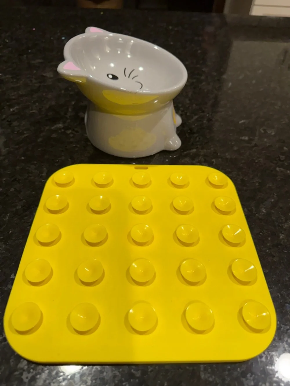 Nice Paws Yellow Cat Lick Mat & Bowl Set for Cat